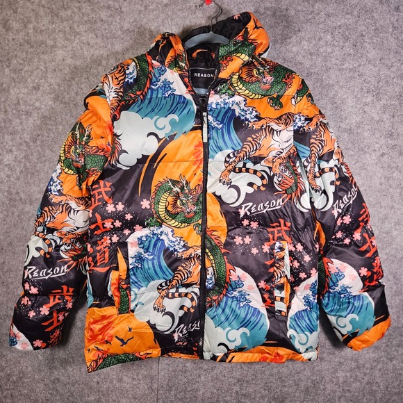 Reason Other - Reason Mens Puffer Jacket Graphic Great Wave Streetwear‎ Hypebeast Urban Sz M